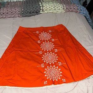 Cotton Lace Trim Midi-Skirt